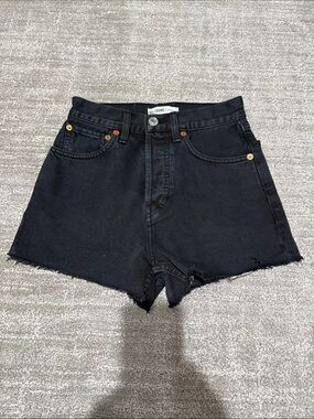 Re/Done Black High-Rise Button-Fly Denim Shorts